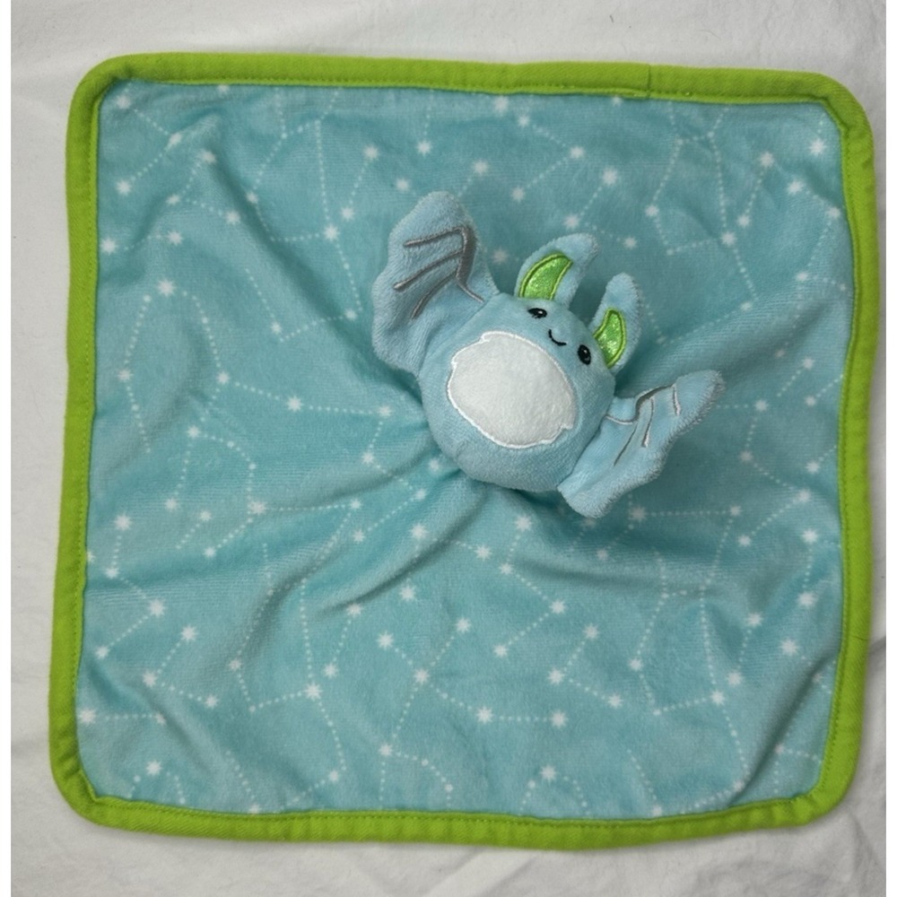 Parents Choice Blue Bat Security Blanket Crinkle Lovey Soft Plush Green 11x11